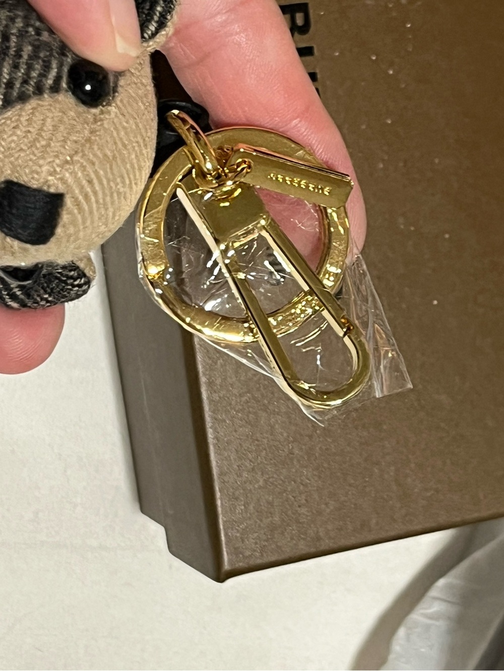 Burberry Burgundy, Tan and Black Plush Bear Bag Charm with Gold Hardware - Picture 4 of 5